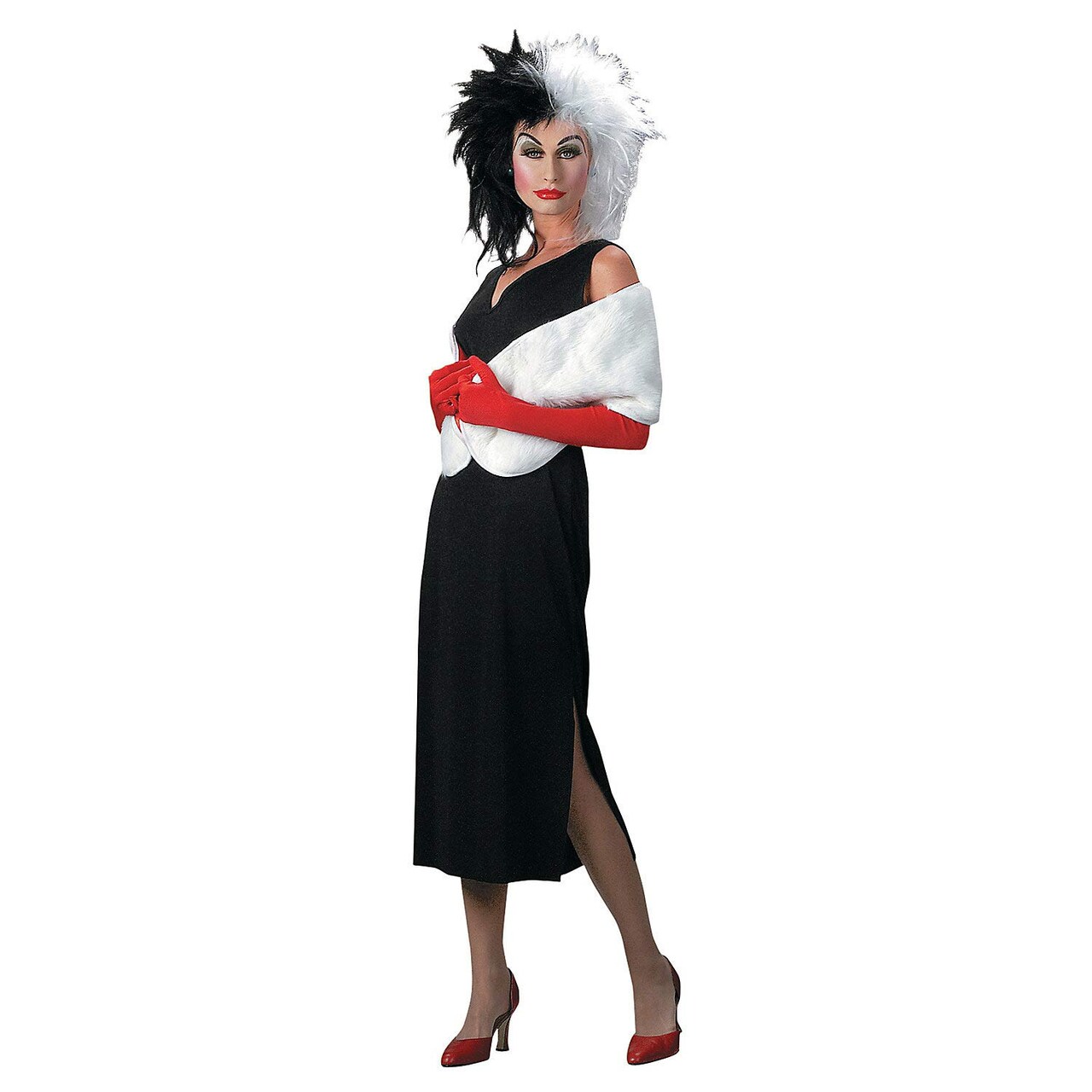 Women’s Cruella De Vil Halloween Costume Long Black Dress Set